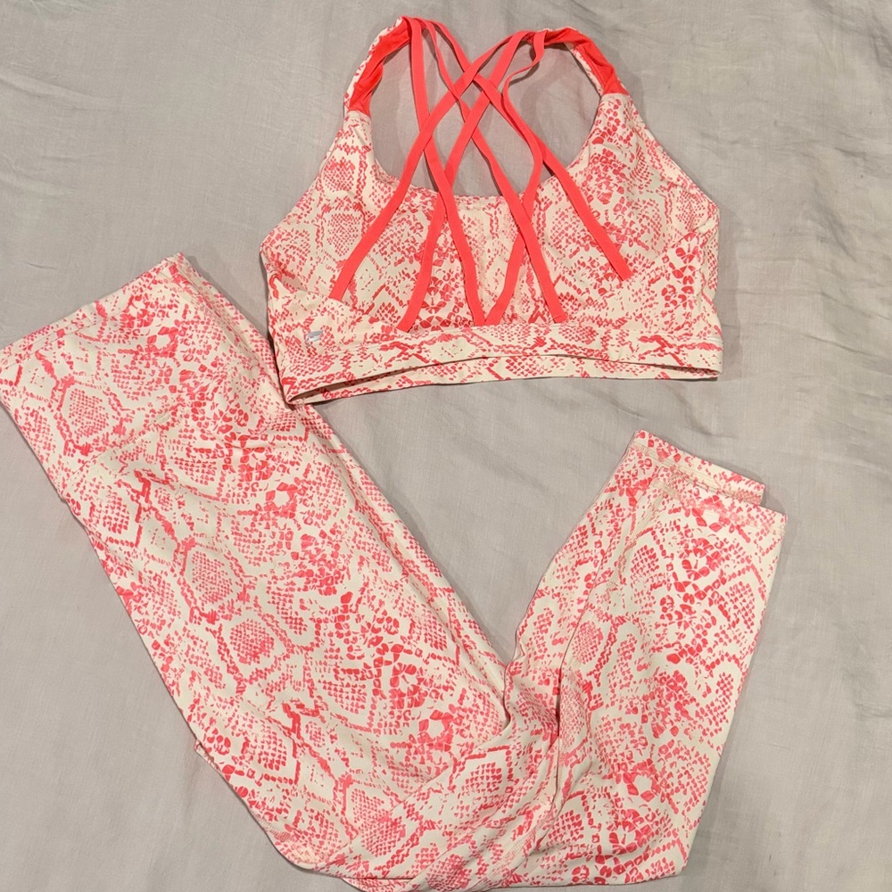 Fabletics Pink and Cream Snake Print Activewear Set - Picture 2 of 3